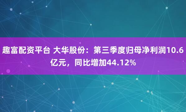 趣富配资平台 大华股份：第三季度归母净利润10.6亿元，同比增加44.12%